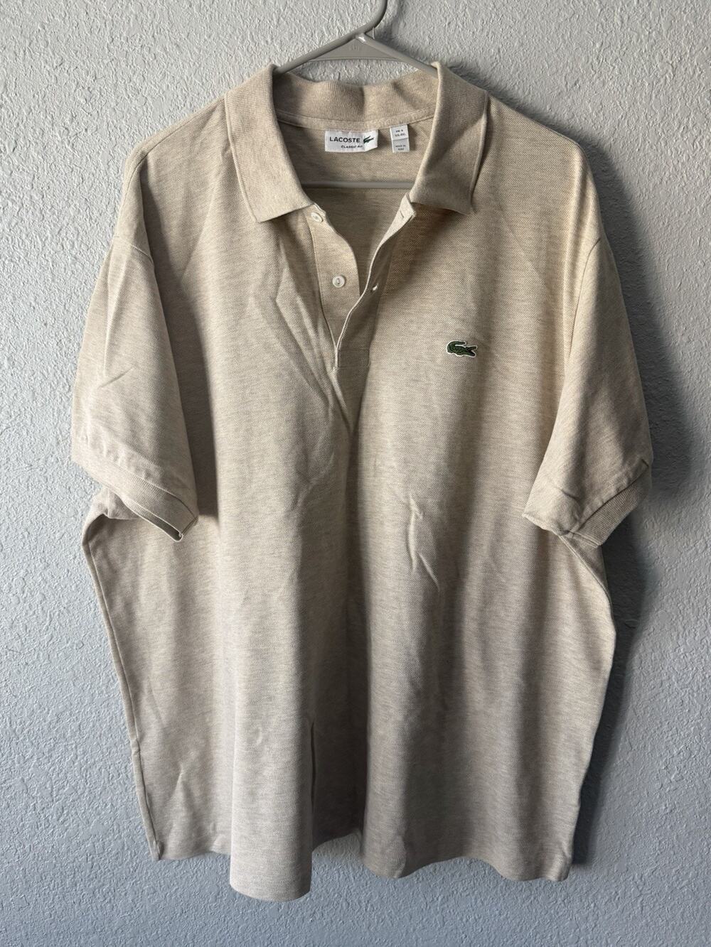 Lacoste Men’s Big & Tall 4XL Beige Solid Classic Fit Short Sleeve Polo Logo